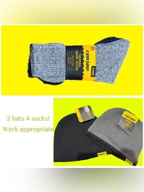 NWT Firm Grip. Men’s Knit Beanie 2 pack and 4 pack L socks. Hats Fleece inside.